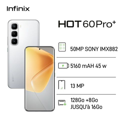 Infinix HOT 60 Pro+ - 128Go + 8Go - 50 MP - 5160 MAh - gris